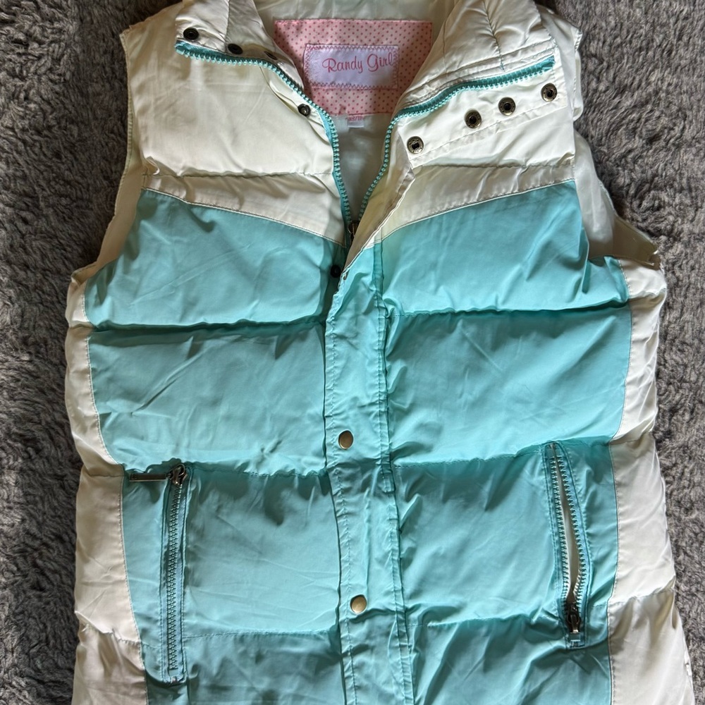 Randy Girl Aqua and Cream Puffer Vest